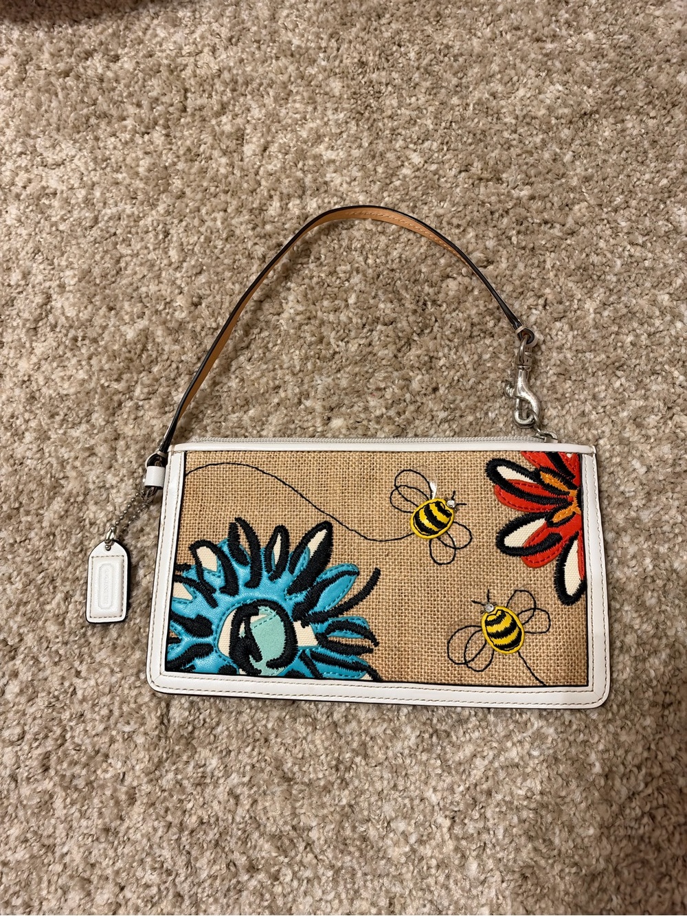 Coach Vintage Y2K Bumble Bee & Floral Straw Wristlet